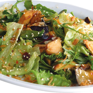 Салат теплий з куркою теріякі та баклажаном фрі